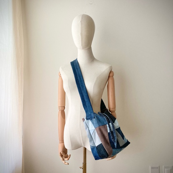 joodito japanese boro origami patchwork small bucket crossbody bag denim jean - Picture 5 of 12